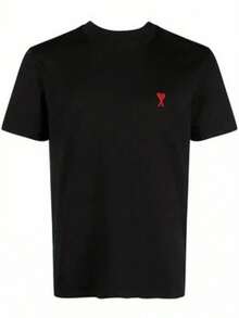 Plus Size Graphic Print T-Shirt - White & Black Casual Short Sleeve O-Neck Cotton Tee For Men & Women, Regular Fit, All-Season Comfort, Luxury Brand Unisex Style, Everyday Comfort, Minimalist Design, Durable Material, Stylish Tshirt, Fashion Lovers - 黑色 - 查看 1