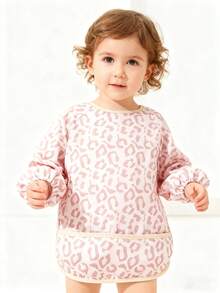 Babero impermeable de manga larga con estampado de leopardo rosa para bebé - Multicolor - Ver 2
