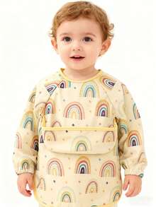 彩虹印花嬰兒長袖圍兜