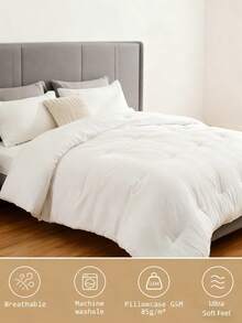 3pcs Comforter Set, Bedding, Halloween Decor, Fall Decor, Cozy And Warm Bedding, Solid Color, Easy Care And Comfortable, Breathable Bed Set, For Full, King, Queen Bed Sizes, Suitable For Bedroom, Guest Room, Dormitory, All Seasons, Halloween Gift, Machine Washable, 1 Comforter And 2 Pcs Pillowcases. - trắng - Xem 4