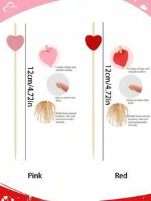100 piezas Palillos de dientes con forma de corazón para fruta, palillos de cóctel de bambú con forma de corazón para el Día de San Valentín, palillos de dientes de bambú natural, adecuados para aperitivos, pasteles de frutas, postres, bocadillos de barbacoa, sándwiches, etc. para fiestas del Día de San Valentín. - Multicolor - Ver 3