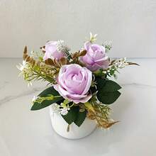 Realistic Artificial Roses In White Or Deep Red - With Container - Long-Lasting Floral Arrangement For Home, Wedding, Office, Valentine's, Christmas, Halloween, Thanksgiving, Easter Decor - No Maintenance Required - Perfect Gift For Housewarming, Graduation, Anniversaries - Elegant Table Centerpiece Decoration, Wedding Decorations, Stylish Home Accents, Faux Flowers, Decorative Flower Pot, Holiday Shoppers - Multicolor - View 9