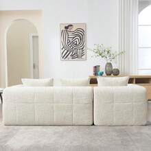 Modern Sectionalsofa, L-Sofa, 3-Sitzer-Sofa, keine Installation erforderlich, Chenille-Sofa mit Chaiselongue und Armlehnen, 3 Kissen, Seitentasche für Fernbedienung, Bege - Bege - Ver 7