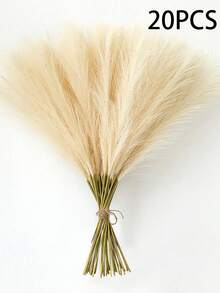 40/30/25/15/20/10/5 片米色人造蒲苇，高 20.47 英寸/52 厘米。稻草人用芦苇制成高大蓬松的丝绸人造蒲苇花。芦苇草人造植物波西米亚风格装饰，可用于婚礼派对装饰、花园装饰、房间装饰、家居装饰、秋季装饰、卧室装饰、婚礼装饰、万圣节装饰、假植物、客厅装饰。 - 米色 - 查看 16