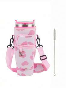 The 1pc Multi-Color Printed Water Bottle Cup Is Equipped With A Transparent Cleaning Brush, An Adjustable Shoulder Strap, A Large Capacity Pocket, And A Keychain, Suitable For Gift Giving And Outdoor Sports Cup Accessories - Multicolor - View 17