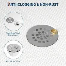 60"X32" Shower Pan With Center Drain - Single Threshold ABS Base & Non-Slip Surface,Lightweight Rectangle Acrylic Shower Base- Includes Drain Kit White - Default - View 4
