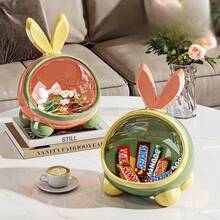 1pc Plastic Dustproof Desktop Storage Box, Cute Rabbit Ear Design Bedroom Toy Snack Organizer Box, Available In Pink White, Healing Blue, Soft Pink - Multicolor - View 4