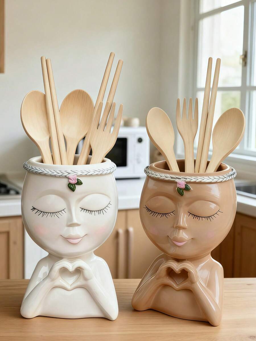 Supporto da cucina adorabile per utensili - Portaposate in ceramica artistica per cucchiai, forchette e bacchette, accessorio per la casa alla moda e pratico, decorazione per spazi di ristorazione moderni, che combina il fascino divertente con la funzione di stoccaggio pratica, perfetto per decorazione della stanza, decorazione della casa, decorazione per compleanni, cucina, matrimonio, camera da letto, soggiorno, regali e decorazione per feste - Multicolore - Visualizzare 1