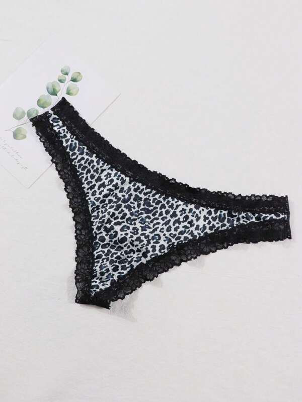 Morvia Leopard Print Lace Trim Sexy Panty