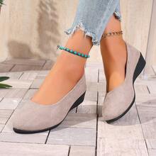 European And American Style Wedge Flats, Suede Pointed Toe Shoes, Suitable For Daily Walking, 2026 New Launch, Casual Commute Versatile Slip On Shoes - 米色 - 查看 2