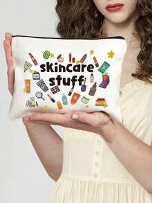 时尚化妆包，印有“护肤品”字样 - 拉链化妆品收纳袋，男女通用多功能旅行配件，无异味轻便设计，大容量化妆包，女生洗漱包，旅行用品，姐妹朋友送礼佳品，收纳袋，洗漱包，手提包，女生礼物，便携式折叠收纳袋，外出旅行必备（四色可选），圣诞节，情人节礼物 - 彩色 - 查看 13