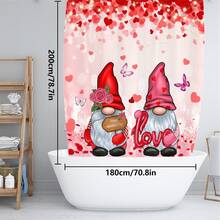 1pc/4pcs Romantic Valentine's Day Themed Shower Curtain Set, Includes Gnome, Heart, "Happy Valentine's Day", Plaid Background, "LOVE" Text Design Shower Curtain, Bath Mat, Toilet Seat Cover, 12 Hooks, Machine Washable, Artistic Design, Suitable For All Seasons, Valentine's Day Shower Curtain, Bathroom Decor - Multicolor - View 32