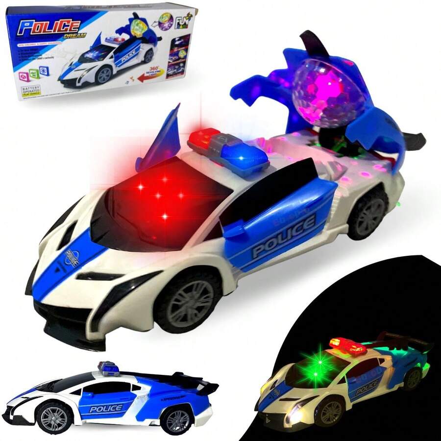 Carrinho Policia Anda Emite Luz E Som Gira 360° Abre Portas - Multicolorido - Visão 1