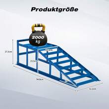Blue Hydraulic Lift Platform 2000kg, Heavy Duty Lift Platform For Car Maintenance And Oil Change, Flat 23° Entry Angle, 27.5cm Adjustable Height, Professional Car Repair Ramp