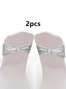 2pcs/10pcs/20pcs High Quality Shiny Silver Spandex Bowknot Elastic Chair Sash, Suitable For Home, Hotel, Party, Wedding, Birthday, Metal Chair Back Bow Ribbon - Silver - View 9