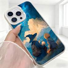 Cubierta de telefono con diseño de bruja y ninos azul oscuro estampado con cielo nublado y paisaje mágico para uso diario en cafeterias y salas de estar - Blanco - Ver 5