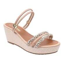 Women's Ankle Strap Wedge Sandal With Rhinestone Straps – Comfort And Elegance. Sizes 33 To 43. - Gold - View 3