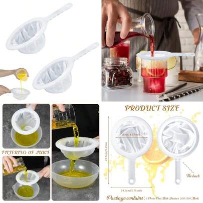 2Pcs Mesh Strainer Fine Nylon Mesh Strainer Plastic Strainer With Handle Food Yogurt Mesh Sieve Cheese Cloths Mini Brine Shrimp Separation For Kitchen Food Juice Coffee Yogurt Liquids