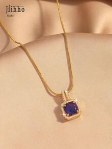 Hihho 1 chiếc vòng cổ mặt dây chuyền pha lê tím hình xương rắn vàng, mặt dây chuyền đá quý vuông sang trọng, vòng cổ bắt mắt để đeo hàng ngày và dự tiệc, trang sức cho mùa Giáng sinh - Màu tím - Xem 3