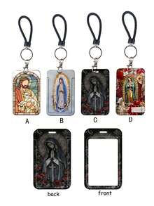 1pc ABS Black Rope Jesus & Virgin Mary Pattern Fashion Personalized Keychain Pendant, Bag Charm, ID Card/Work Card/Meal Card/Water Card Holder - Multicolor - View 10