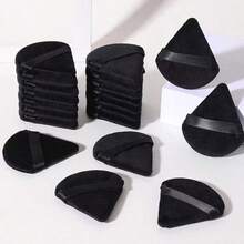 20-Piece Triangle Flocking Puff Double-Sided Makeup Air Cushion Beauty Tool Loose Powder Setting Makeup Super Soft Crystal Velvet Powder Puff - Black - View 3