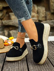 1 Pair Women's New Thick Sole Slip-On Casual Shoes, High Vamp Outdoor Comfortable Metal Buckle Fashion Versatile, Autumn/Winter - Black - View 5