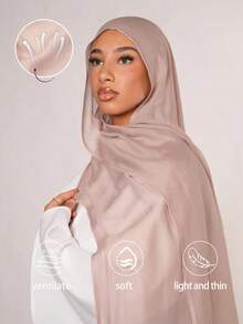 1条女士纯色粘胶纤维头巾，柔软宽边头带，多功能防晒头巾，适合日常佩戴 - 淺皮粉 - 查看 3