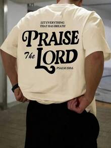 Plus Size Men's Letter Print Round Neck Short Sleeve Casual T-Shirt, Easy To Match, Best Gift For Friends - Khaki - View 1