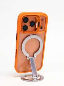 1个豪华镜头框支架磁吸手机壳+短挂绳，兼容 17 Pro Max/16/15/14/13/12 Pro Max Plus，支持无线充电，防震盔甲框透明保护壳带镜头玻璃 - 橘色 - 查看 2