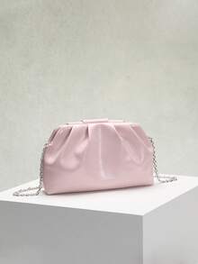 1 Stück skulpturaler Stil Tasche Herbst/Winter Neu Hochwertige rosa Ölleder PU Clutch Tasche, einfarbiger minimalistischer Stil Damen Handtasche, europäisch-amerikanische Mode gefaltete Tasche, minimalistischer Damen Clutch Tasche mit Schulterkette - Pink - Übersicht 4