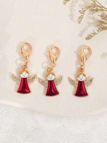 3 Pcs Red Christmas Angel Keychain Set, Alloy & Shiny Rhinestone Keychains, Elegant Keychain For Women, Durable Keyring, Perfect For Thanksgiving, Christmas & Mother's Day Gifts, Suitable For Bags, Backpacks, Festive Decorators, Party Favors - Angel - View 9
