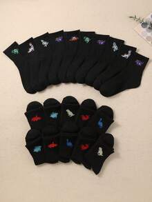 10 Pairs Kids Dinosaur Pattern Elastic Mid-Calf Socks, Suitable For Daily Wear And Sports. Comfortable, Soft, Breathable, Moisture-Wicking. Essential Socks For Boys And Girls, Black Socks For Teenagers, Fashionable And Versatile, Great Gift Item. - Multicolor - View 4