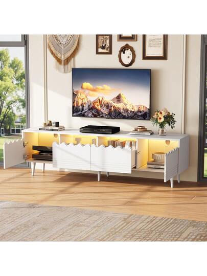 TV Cabinet 176x38x45 Cm, LED Lighting, Drawers, Cabinets, Large Storage Space, Living Room Furniture, TVs Up To 75 Inches view 3