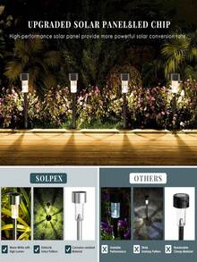 Luces solares para jardín, paquete de 10 luces solares, luces de estaca para jardín, luces LED impermeables para caminos, luces solares, ideales para pasarelas, césped, patios, jardines, piscinas - Blanco - Ver 5