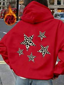 Hoodie mit Pik-Print und klassischem Blumenmuster. Unisex-Hoodie für Herbst/Winter mit extra dickem, warmem Futter, verstellbarem Kordelzug und Taschen an den langen Ärmeln. Aus Baumwolle und Samt gefertigt, ideal für kalte Tage. - Rot - Übersicht 1