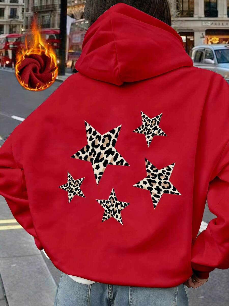 Hoodie mit Pik-Print und klassischem Blumenmuster. Unisex-Hoodie für Herbst/Winter mit extra dickem, warmem Futter, verstellbarem Kordelzug und Taschen an den langen Ärmeln. Aus Baumwolle und Samt gefertigt, ideal für kalte Tage. - Rot - Übersicht 1