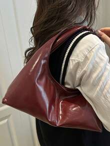 Túi đeo chéo tay bằng da nhăn màu đỏ tía mới năm 2025, túi đeo vai cỡ lớn thời trang, túi xách hàng ngày đa năng. - Màu Đỏ Sâu - Xem 8