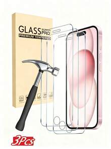 3 Pieces Tempered Glass Compatible With IPhone 17 17 Pro 17 Pro Max 17 Air16 16 Plus 16 Pro 16 Pro Max 15 14 13 12 11 Pro Max X XS XR Mini 7 8 14 Plus For IPhone Screen Protector Compatible With IPhone 14 15 Pro Max Glass