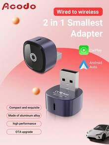 Acodo 2025 新款超迷你 CarPlay AI 盒，有线转无线 CarPlay 和 Android Auto 二合一适配器，即插即用，兼容 99% 原装带有线 CarPlay/Android Auto 的车型，2.4~5.0 GHz WiFi5，时尚便携 - 淺灰紫 - 查看 14