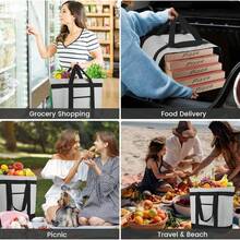 ZBEZBE Insulated Reusable Tote Bag For Grocery Shopping For Women/Men, Pizza/Food Delivery Bag To Keep Food Cold/Doordash/Grubub, Cooler Bags For Travel/Beach/Picnic - 灰色 - 查看 6