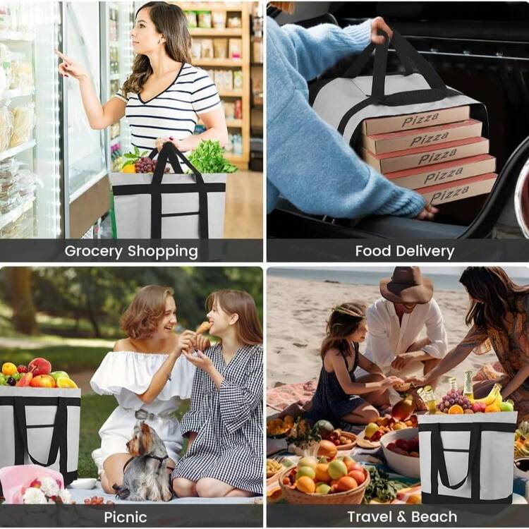 ZBEZBE Insulated Reusable Tote Bag For Grocery Shopping For Women/Men, Pizza/Food Delivery Bag To Keep Food Cold/Doordash/Grubub, Cooler Bags For Travel/Beach/Picnic - 灰色 - 查看 6
