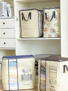 1pc Large Capacity Moving Packing Quilt Storage Bag Baby Room Storage Non-Woven Storage Bag Thickened Handheld Clothing Quilt Organizing Storage Bag Non-Woven Fabrics Large Capacity Clothes Storage Bag Organizer With Handle Foldable Futon Portable Quilt Storage Box Foldable Household Clothes Storage Bag Suitable For Home - Multicolor - View 7