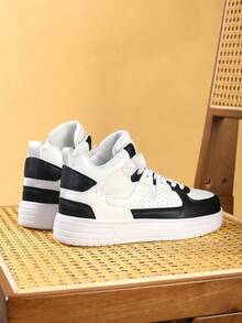 Cute And Casual All-Season Non-Slip Comfortable Versatile Wear-Resistant Lightweight High-Top Flat Shoes For Boys And Girls, Suitable For School, Running, And Sports. - Đen và trắng - Xem 3