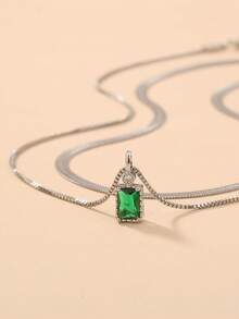 Nooxian 2 chiếc vòng cổ đồng mặt vuông đính đá Zirconia dành cho nữ - Bạc - Xem 3