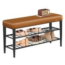 EKHO Collection - Shoe Storage Bench, Shoe Rack Bench Entryway, Synthetic Leather With Stitching, Mid-Century Modern, Loads 135 Kg, 30 X 100 X 50 Cm, Caramel Brown - màu nâu - Xem 8
