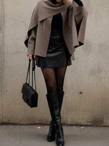 Damen Mode Lässig Poncho Stil locker Schal Dekor Strick Pullover Cardigan - Braun - Übersicht 7