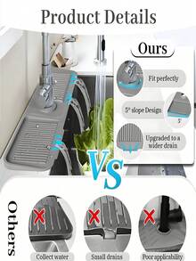 [Delivery Within 2-7 Days In The United States]1pc Silicone Water Drain Mat Kitchen/ Bathroom Sink Splash Guard Anti-Slip Surface Pad/ Rack ,Silicone Kitchen Sink Tray With Drainage Spout, Kitchen Faucet Sink Splash Guard, Silicone Faucet Water Catcher Mat, Sink Draining Pad Behind Faucet, Rubber Drying Mat, For Kitchen & Bathroom Countertop Protect, Kitchen Supplies, Bathroom Accessories, Kitchen Organizer, Household Kitchen & Bathroom Accessory ﻿24 Inch Faucet Mat For Kitchen Sink Splash Guard Behind Faucet, Sink Protectors For Kitchen Sink Faucet Mat Splash Guard For Kitchen Sink Area, Longer Silicone Faucet Guard & Draining Mat, Grey Dorm Room Essentials College Storage - Nhiều màu - Xem 4