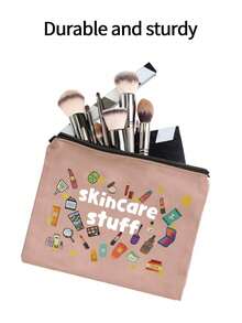 时尚化妆包，印有“护肤品”字样 - 拉链化妆品收纳袋，男女通用多功能旅行配件，无异味轻便设计，大容量化妆包，女生洗漱包，旅行用品，姐妹朋友送礼佳品，收纳袋，洗漱包，手提包，女生礼物，便携式折叠收纳袋，外出旅行必备（四色可选），圣诞节，情人节礼物 - 彩色 - 查看 5