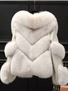 Winter Fashion Imitation Fox Fur Short Young Coat Temperament Socialite Motorcycle Style Leather Jacket - trắng - Xem 2