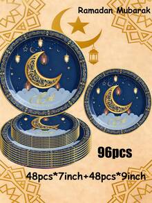 [Ramadan Special Offer]24/48/96/100 Pcs/Set Disposable Cutlery Set, Including 7-Inch Paper Tray, 9-Inch Paper Tray,Supplies For Ramadan Kareem Festival, Eid Mubarak Decorations, Supplies For Islamic And Muslim Meetings, Eid Al-Fitr Decoration, Ramadan Gifts, Ramadan Home Supplies, Kitchen Supplies, Paper Cutlery For The Family Holiday Of Eid - Multicolor - View 7